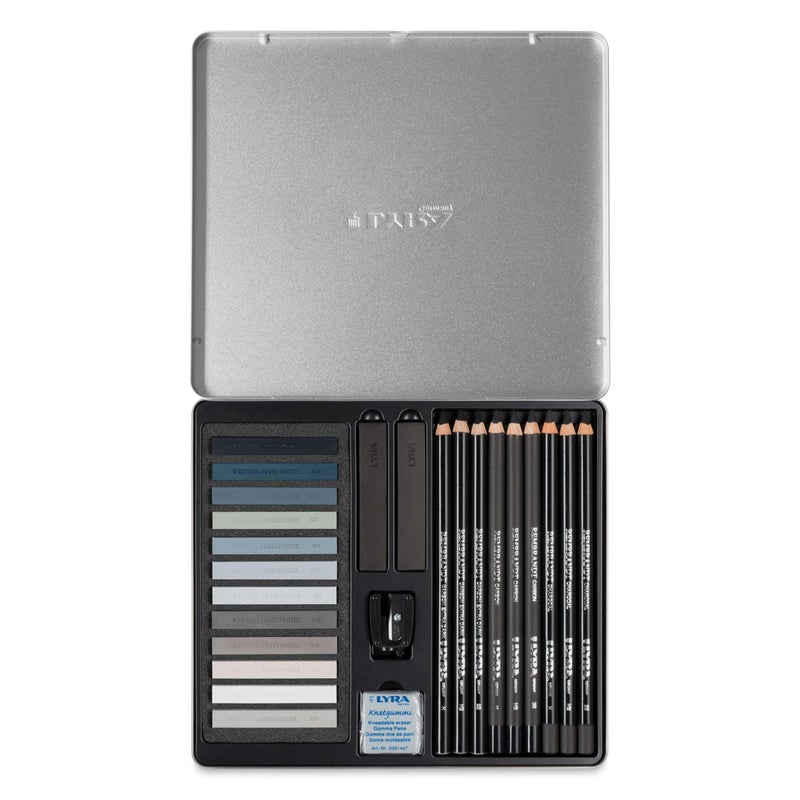 LYRA - Metal Box Grey Shades 9 Assorted Pencils Charcoal Sepia Blood 12 Assorted Painting Crayons and Accessories - Image 3